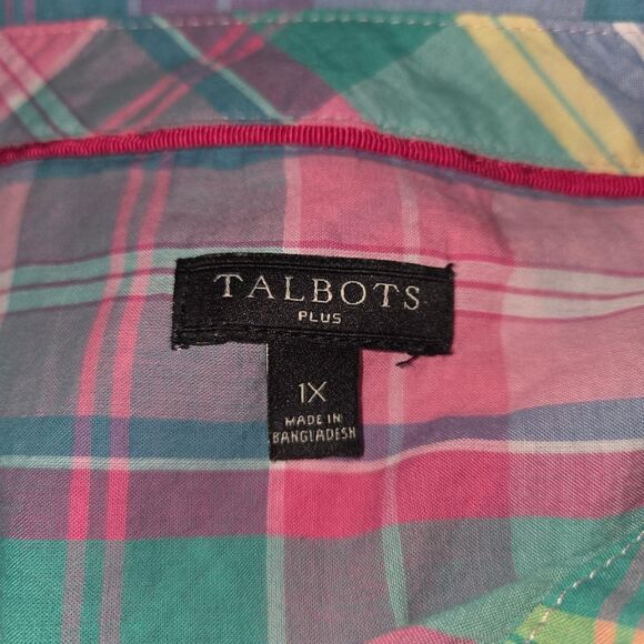 Talbots Classic Cotton Button Up Shirt - Madras Plaid Blouse Size 1X - Picture 6 of 7